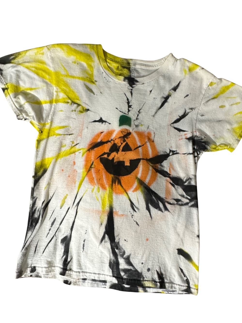 HANDCRAFTED TIE DYE HALLOWEEN T SHIRT Pumpkin Orange Black & White Kids SZ XL
